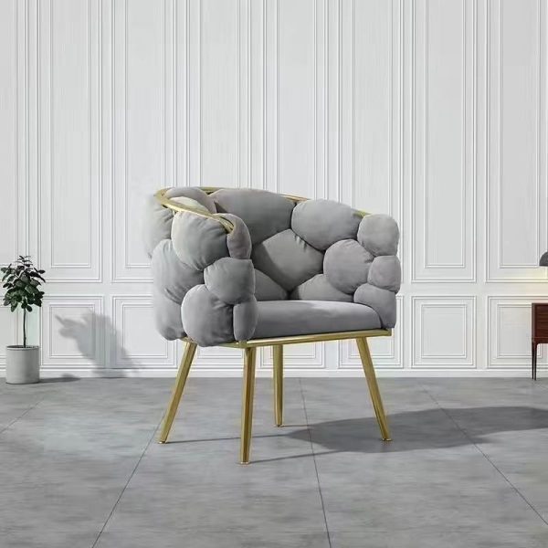 Modern Art Deco Bubble Curved Metal Fabric Vanity Stool Backrest Armrest For Bedroom - Image 8