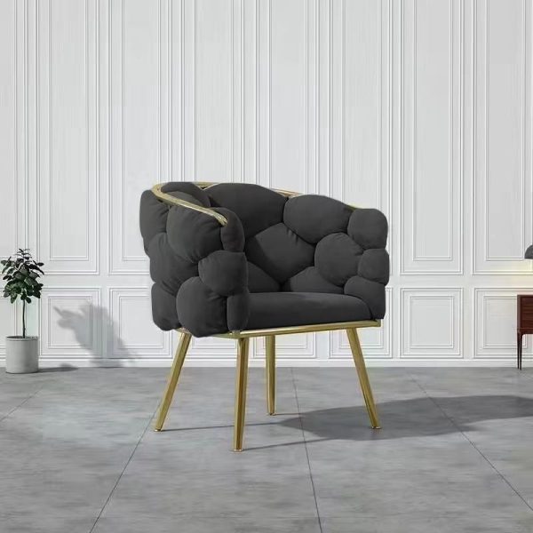 Modern Art Deco Bubble Curved Metal Fabric Vanity Stool Backrest Armrest For Bedroom - Image 9