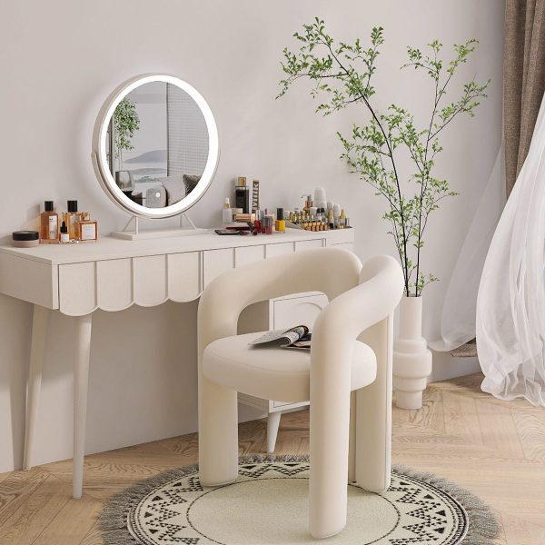 Contemporary Nordic Cream Trapezoidal Triangle Metal Velvet Vanity Stool Backrest Armrest For Bedroom - Image 15