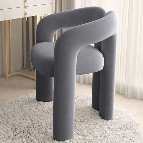 Contemporary Nordic Cream Trapezoidal Triangle Metal Velvet Vanity Stool Backrest Armrest For Bedroom - Image 5