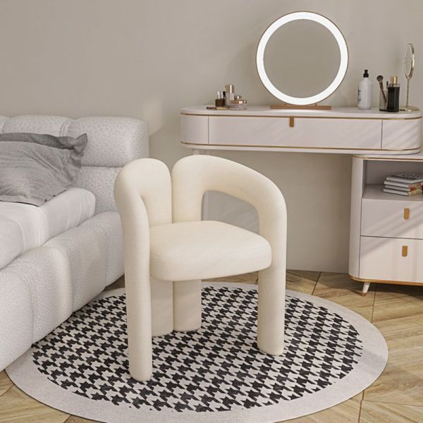 Contemporary Nordic Cream Trapezoidal Triangle Metal Velvet Vanity Stool Backrest Armrest For Bedroom