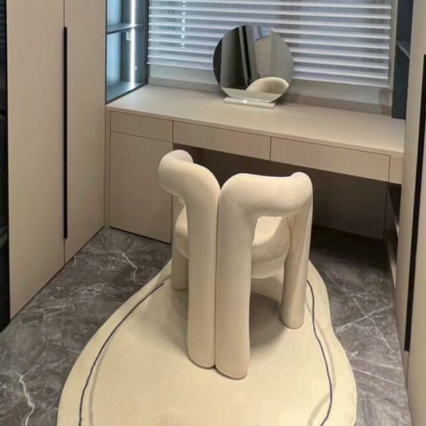 Contemporary Nordic Cream Trapezoidal Triangle Metal Velvet Vanity Stool Backrest Armrest For Bedroom - Image 13