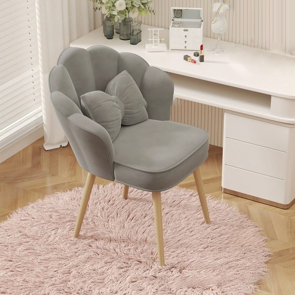 Modern Art Deco Petal Square Velvet Wood Vanity Stool Backrest Armrest For Bedroom - Image 8