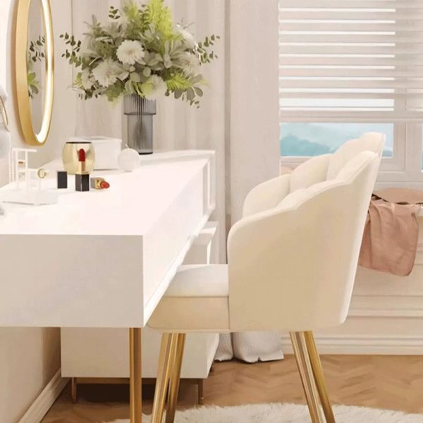 Modern Art Deco Petal Square Velvet Wood Vanity Stool Backrest Armrest For Bedroom - Image 5
