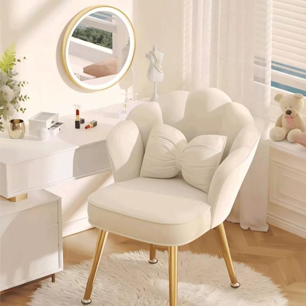 Modern Art Deco Petal Square Velvet Wood Vanity Stool Backrest Armrest For Bedroom - Image 2