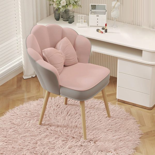 Modern Art Deco Petal Square Velvet Wood Vanity Stool Backrest Armrest For Bedroom - Image 10