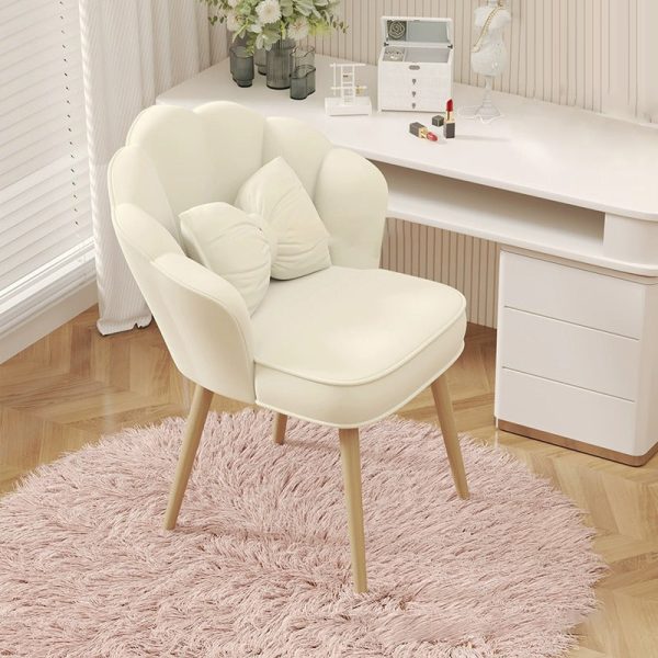 Modern Art Deco Petal Square Velvet Wood Vanity Stool Backrest Armrest For Bedroom - Image 11