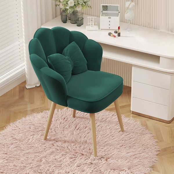 Modern Art Deco Petal Square Velvet Wood Vanity Stool Backrest Armrest For Bedroom - Image 12