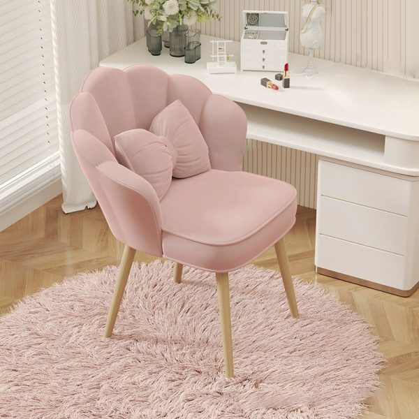 Modern Art Deco Petal Square Velvet Wood Vanity Stool Backrest Armrest For Bedroom - Image 13