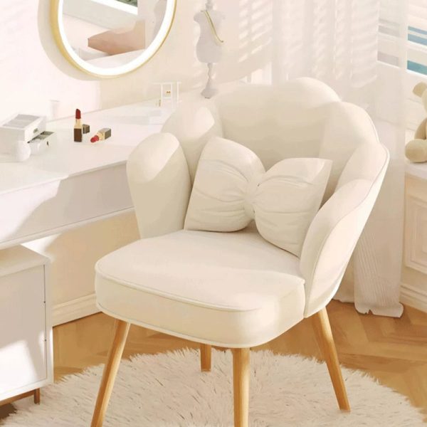 Modern Art Deco Petal Square Velvet Wood Vanity Stool Backrest Armrest For Bedroom - Image 6