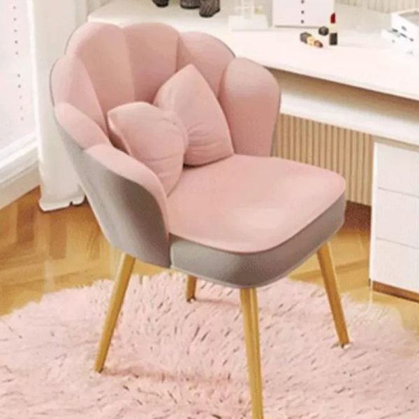 Modern Art Deco Petal Square Velvet Wood Vanity Stool Backrest Armrest For Bedroom - Image 3