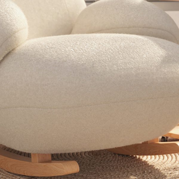 Modern Minimalist Bear Rectangle Curve Wood Lambswool Rocking Chair Accent Chair Backrest Armrest For Living Room - Image 7