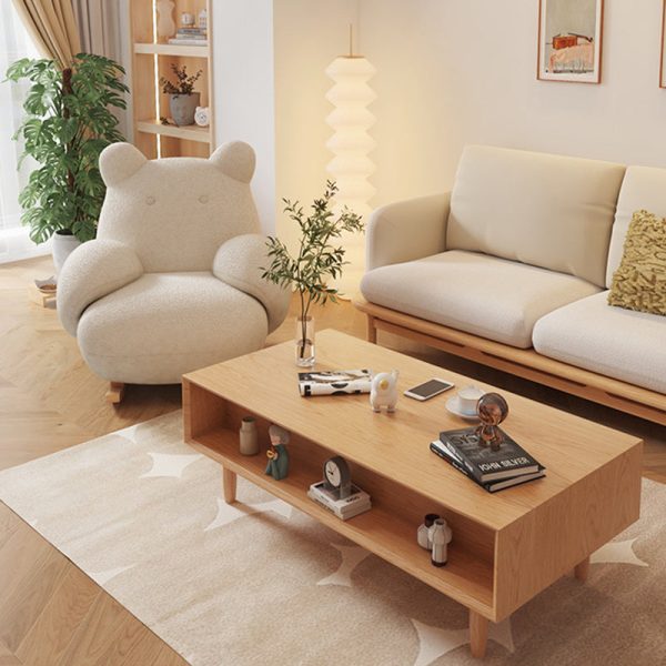 Modern Minimalist Bear Rectangle Curve Wood Lambswool Rocking Chair Accent Chair Backrest Armrest For Living Room - Image 2