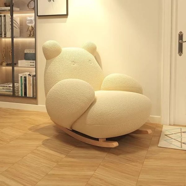 Modern Minimalist Bear Rectangle Curve Wood Lambswool Rocking Chair Accent Chair Backrest Armrest For Living Room - Image 9