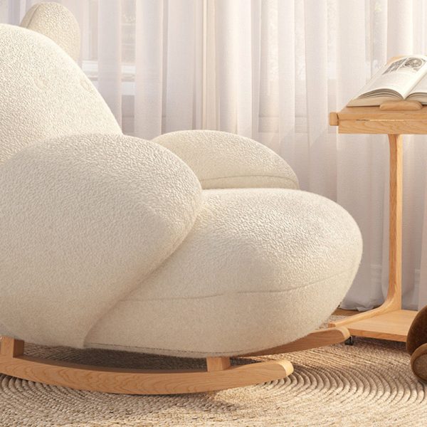 Modern Minimalist Bear Rectangle Curve Wood Lambswool Rocking Chair Accent Chair Backrest Armrest For Living Room - Image 8