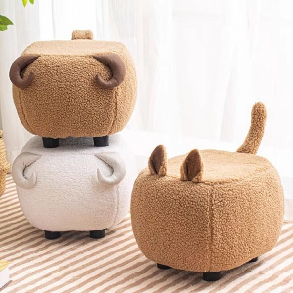 Contemporary Creative Cute Cartoon Kids Animal Oval Teddy Velvet Chair For Living Room - Image 2