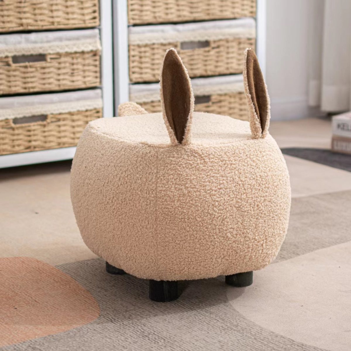 Contemporary Creative Cute Cartoon Kids Animal Oval Teddy Velvet Chair For Living Room - Image 12