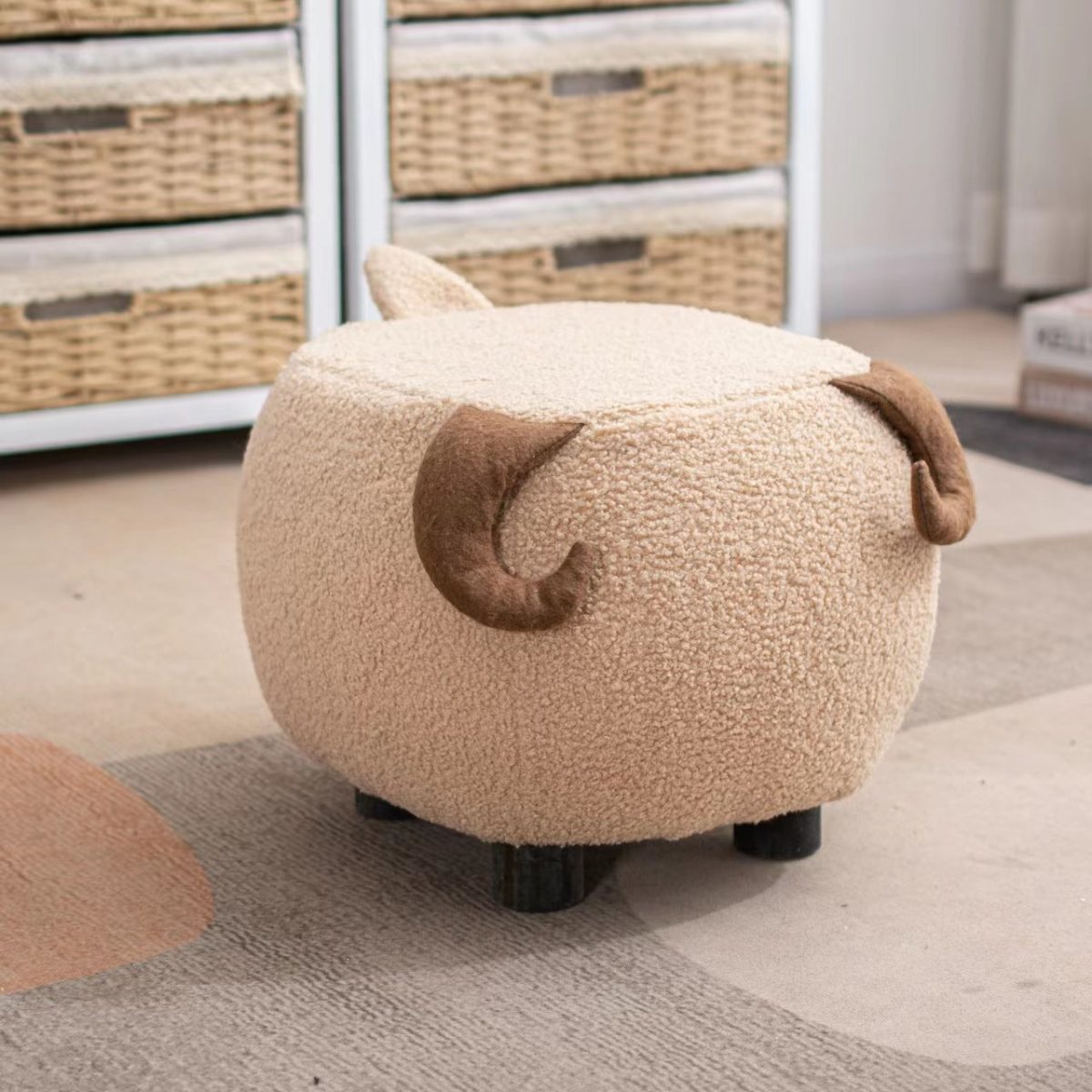 Contemporary Creative Cute Cartoon Kids Animal Oval Teddy Velvet Chair For Living Room - Image 11