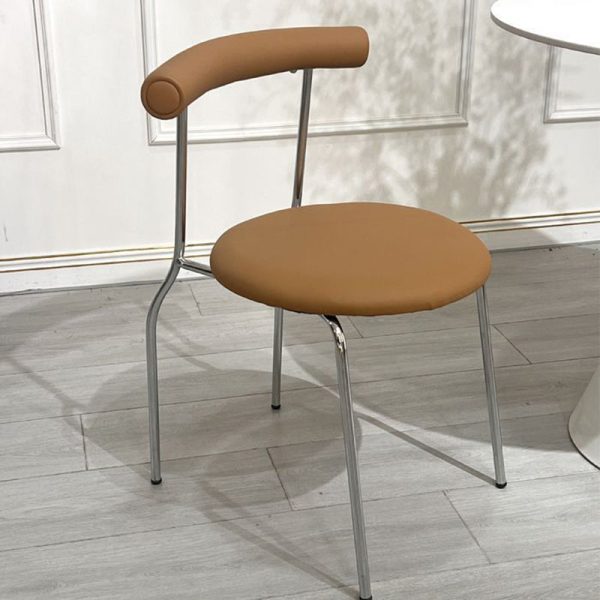 Modern Mid-Century Round Curve Carbon Steel Leather Dining Chair Backrest For Dining Room - Image 25