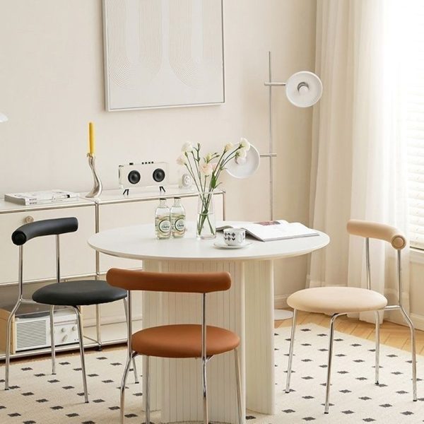 Modern Mid-Century Round Curve Carbon Steel Leather Dining Chair Backrest For Dining Room - Image 13