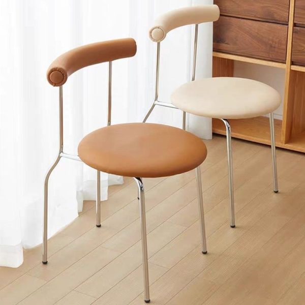 Modern Mid-Century Round Curve Carbon Steel Leather Dining Chair Backrest For Dining Room - Image 12