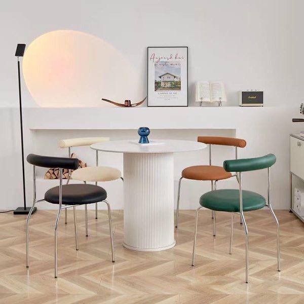 Modern Mid-Century Round Curve Carbon Steel Leather Dining Chair Backrest For Dining Room