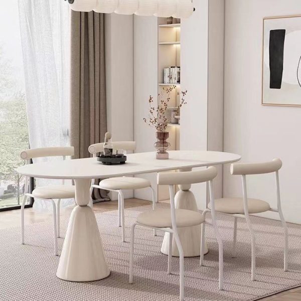 Modern Mid-Century Round Curve Carbon Steel Leather Dining Chair Backrest For Dining Room - Image 2