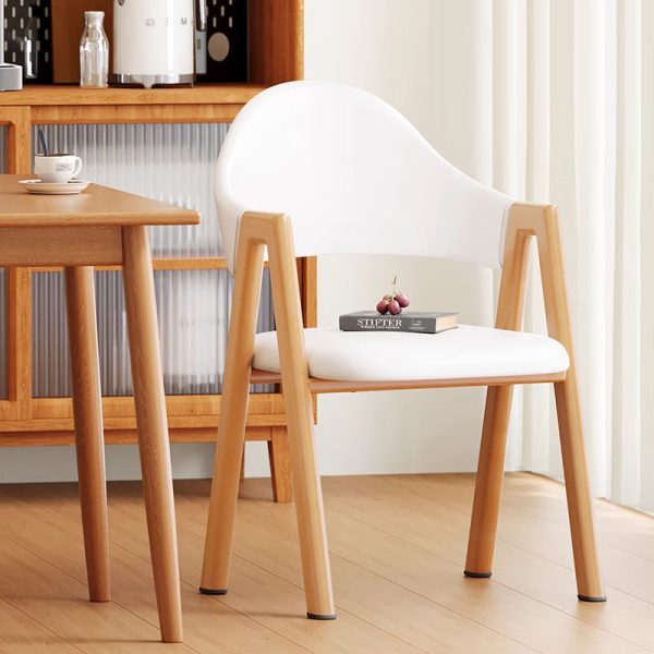Modern Minimalist A-Shape Square Curve Wood Leather Cotton Linen Dining Chair For Dining Room - Image 8