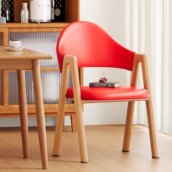 Modern Minimalist A-Shape Square Curve Wood Leather Cotton Linen Dining Chair For Dining Room - Image 9