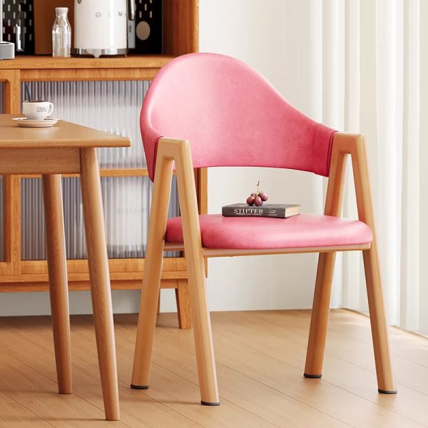 Modern Minimalist A-Shape Square Curve Wood Leather Cotton Linen Dining Chair For Dining Room - Image 10