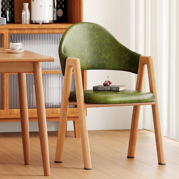 Modern Minimalist A-Shape Square Curve Wood Leather Cotton Linen Dining Chair For Dining Room - Image 16