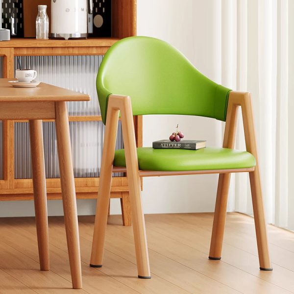 Modern Minimalist A-Shape Square Curve Wood Leather Cotton Linen Dining Chair For Dining Room - Image 19
