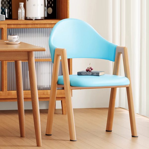 Modern Minimalist A-Shape Square Curve Wood Leather Cotton Linen Dining Chair For Dining Room - Image 14