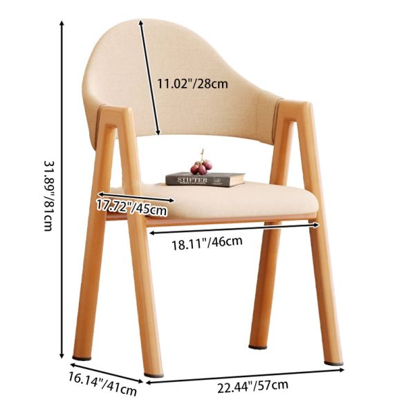 Modern Minimalist A-Shape Square Curve Wood Leather Cotton Linen Dining Chair For Dining Room - Image 3