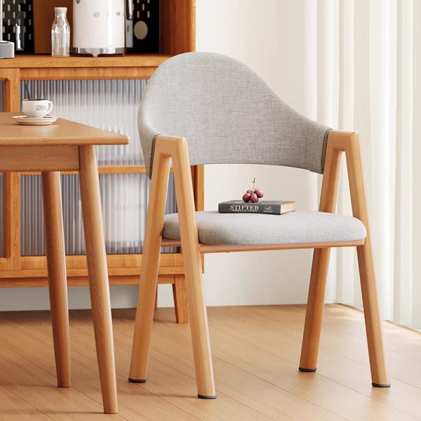 Modern Minimalist A-Shape Square Curve Wood Leather Cotton Linen Dining Chair For Dining Room - Image 11