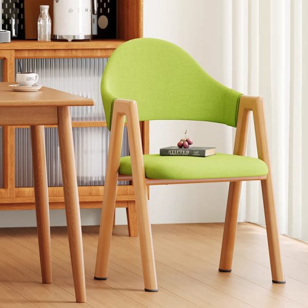 Modern Minimalist A-Shape Square Curve Wood Leather Cotton Linen Dining Chair For Dining Room - Image 12