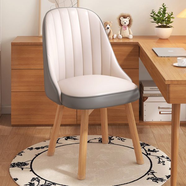 Modern Minimalist Square Curve Wood Fabric Leather Desk Chair Backrest For Home Office - Image 15
