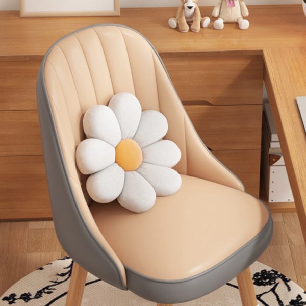 Modern Minimalist Square Curve Wood Fabric Leather Desk Chair Backrest For Home Office - Image 3