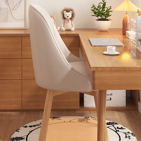 Modern Minimalist Square Curve Wood Fabric Leather Desk Chair Backrest For Home Office - Image 6