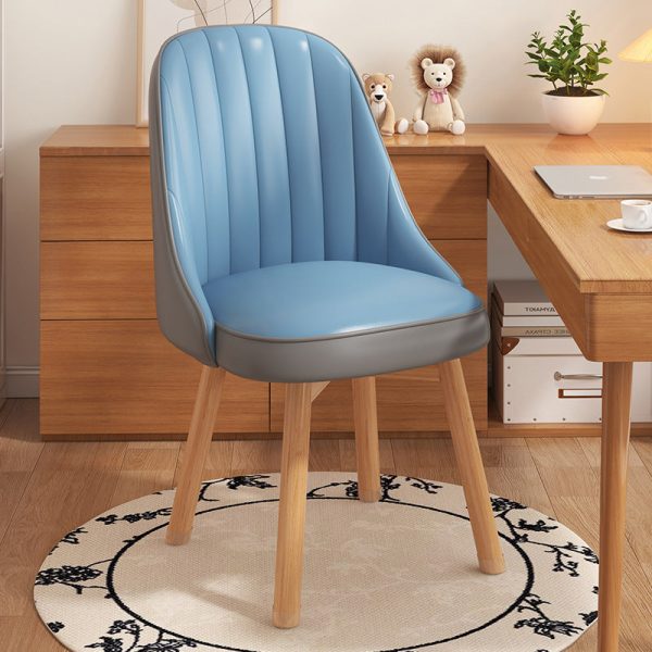 Modern Minimalist Square Curve Wood Fabric Leather Desk Chair Backrest For Home Office - Image 14