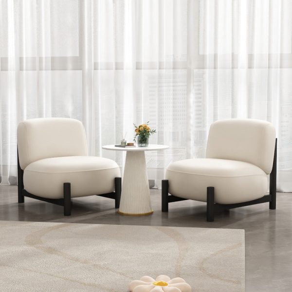 Modern Minimalist Cream Square Metal Velvet Lounge Chair Backrest For Living Room - Image 3
