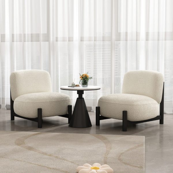 Modern Minimalist Cream Square Metal Velvet Lounge Chair Backrest For Living Room - Image 2