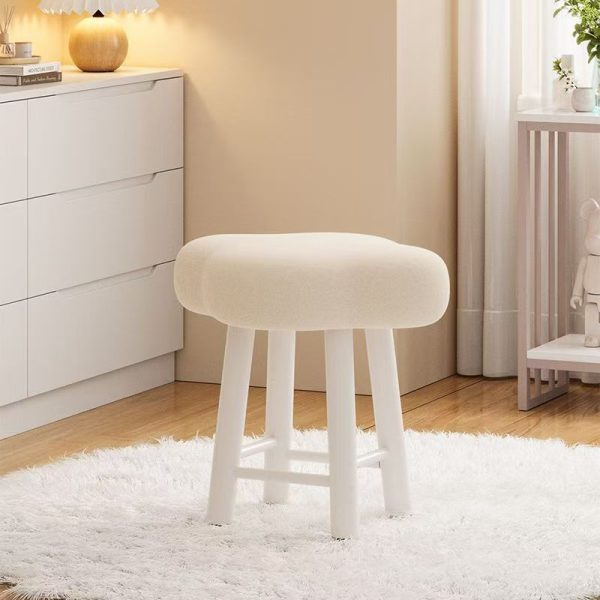 Contemporary Creative Cloud Shape Fabric Lambswool Wood Vanity Stool For Bedroom - Image 2