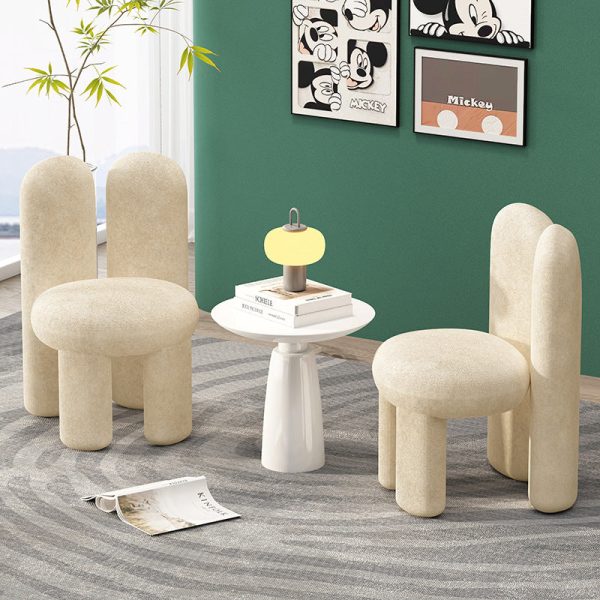 Contemporary Creative Rabbit Ears Round Cylinder Metal Lambswool Vanity Stool Backrest For Bedroom - Image 2