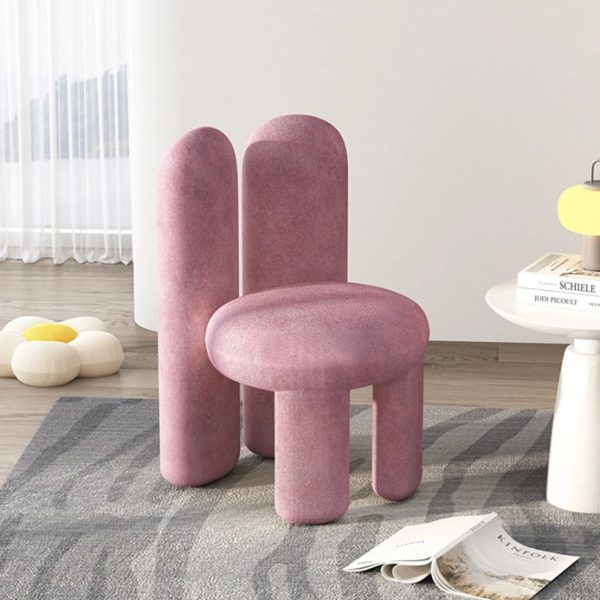 Contemporary Creative Rabbit Ears Round Cylinder Metal Lambswool Vanity Stool Backrest For Bedroom - Image 13