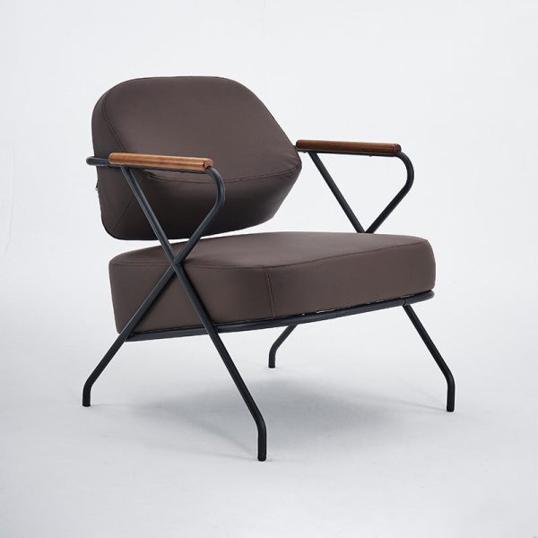Contemporary Scandinavian Square Metal Leather Accent Chair Backrest Armrest For Living Room - Image 19