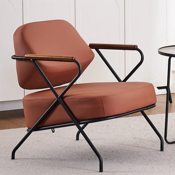 Contemporary Scandinavian Square Metal Leather Accent Chair Backrest Armrest For Living Room - Image 20