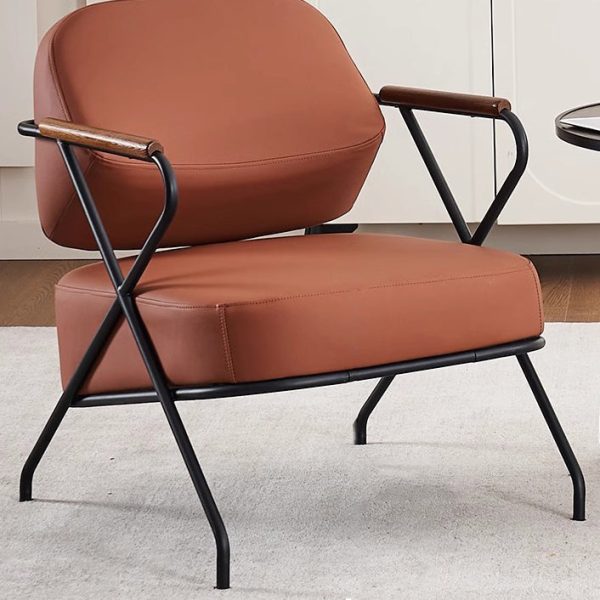 Contemporary Scandinavian Square Metal Leather Accent Chair Backrest Armrest For Living Room - Image 21