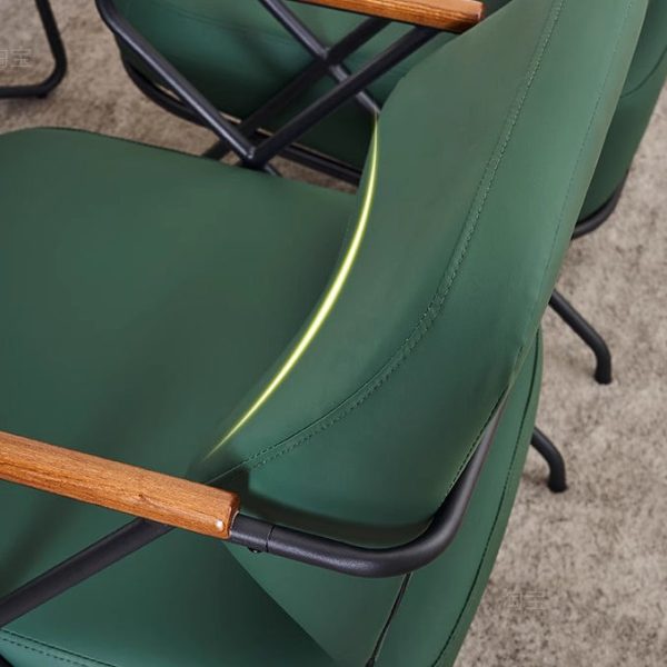 Contemporary Scandinavian Square Metal Leather Accent Chair Backrest Armrest For Living Room - Image 7