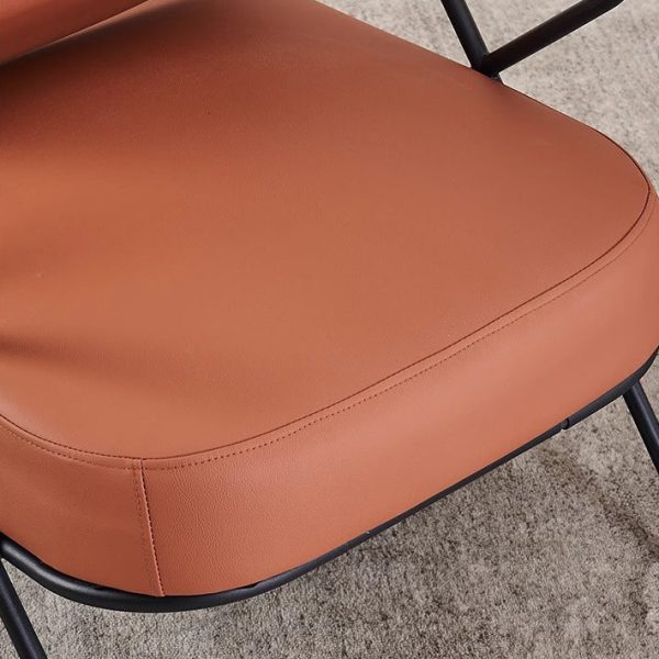 Contemporary Scandinavian Square Metal Leather Accent Chair Backrest Armrest For Living Room - Image 5